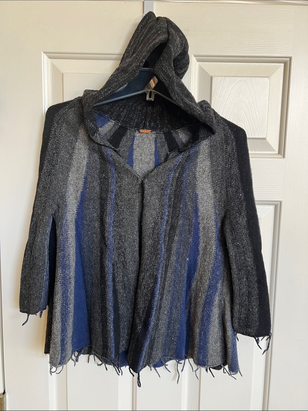 Free People hooded sweater / shrug 
 ( muted black , blue , gray ) NWOT